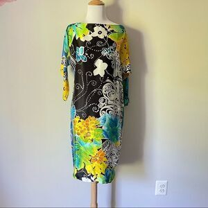 Abstract Floral Silk Cache Shift Dress
